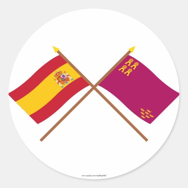 Crossed flags of Spain and Murcia Classic Round Sticker (Front)
