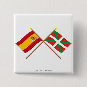 Crossed flags of Spain and País Vasco (Euskadi) 15 Cm Square Badge