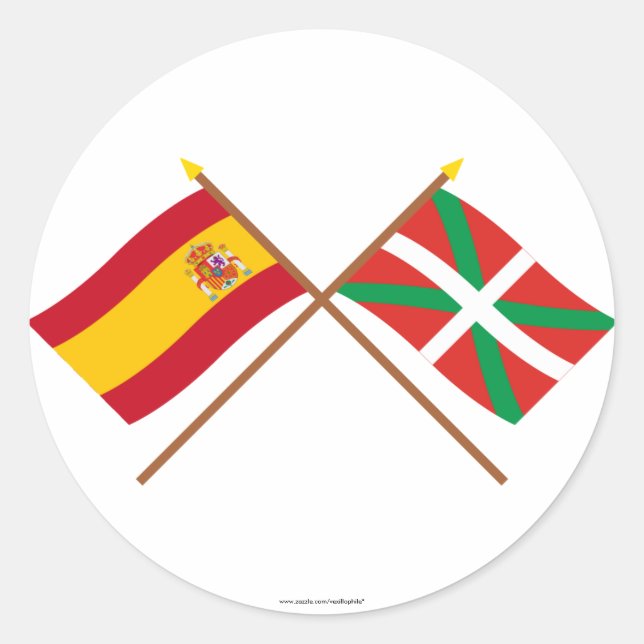 Crossed flags of Spain and País Vasco (Euskadi) Classic Round Sticker (Front)