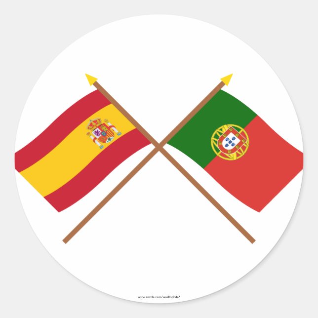 Crossed Flags of Spain and Portugal Classic Round Sticker (Front)