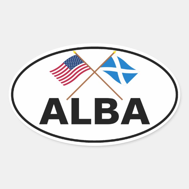 Crossed Flags of the USA and Scotland (Cross) Oval Sticker (Front)