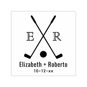 Crossed Golf Clubs Couple 2 Initial Monogram Self-inking Stamp
