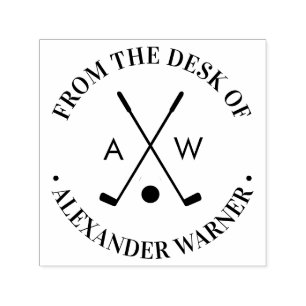 Crossed Golf Clubs Golf Ball Monogram ”desk of” Self-inking Stamp