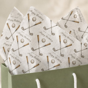 Crossed Golf Clubs Happy Birthday Est. Year Ivory Tissue Paper