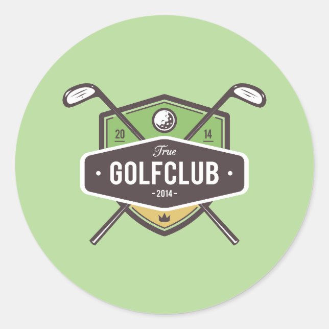 Crossed Golf Clubs With Shield Classic Round Sticker (Front)