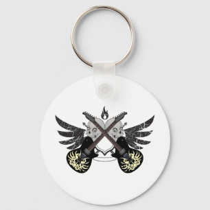Crossed Guitars and Skulls Key Ring