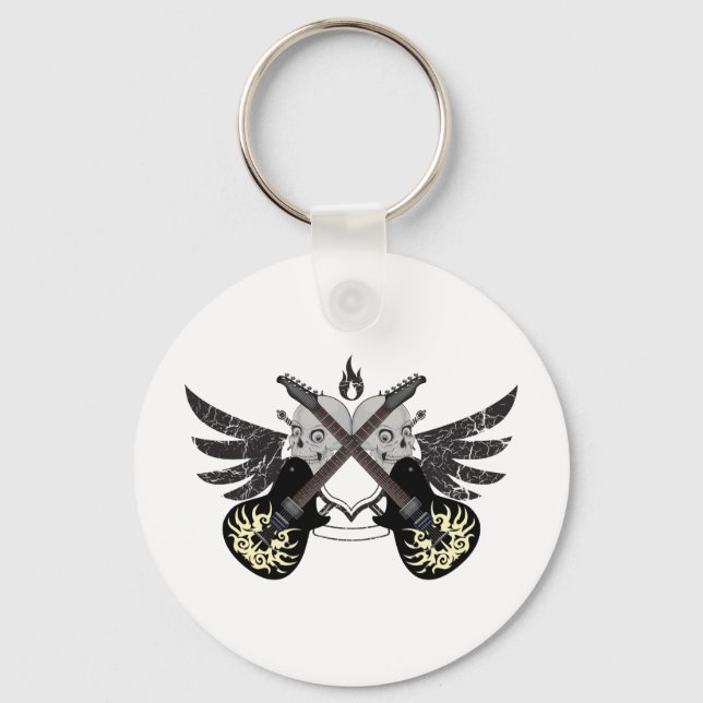 Crossed Guitars and Skulls Key Ring (Front)