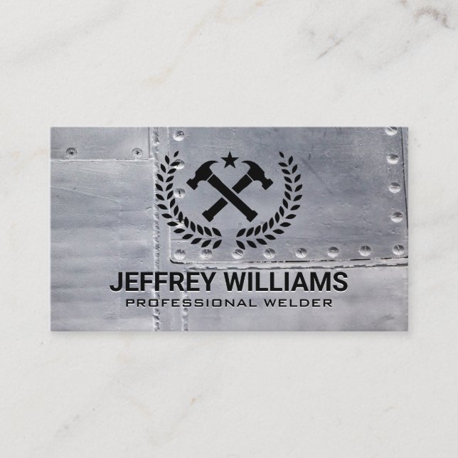 Crossed Hammers | Metal Rivets Business Card (Front)