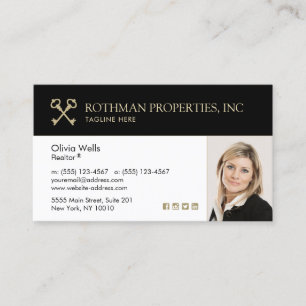 Crossed Keys Real Estate Agent Add Photo Business Card