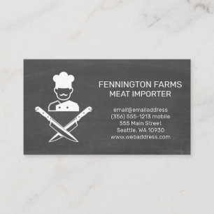 Crossed Knives   Chalkboard Background Business Card