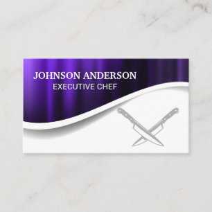 Crossed Knives   Purple Metal Background Loyalty Card