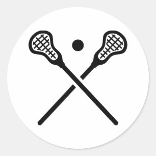 Crossed lacrosse sticks ball classic round sticker