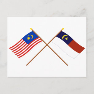 Crossed Malaysia and Malacca (Melaka) flags Postcard