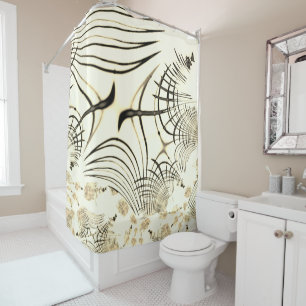 Crossed nut-brown curved traces, light background shower curtain