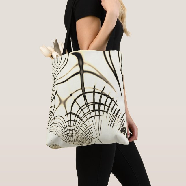 Crossed nut-brown curved traces, light background tote bag (Close Up)