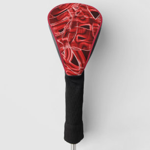 Crossed overlapping red acrylic ribbon leftovers golf head cover