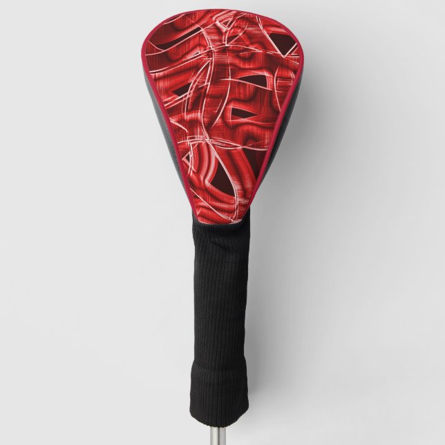 Crossed overlapping red acrylic ribbon leftovers golf head cover (Front)