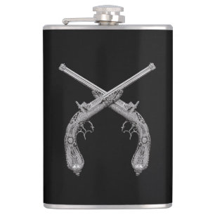 Crossed Pistols Black Hip Flask