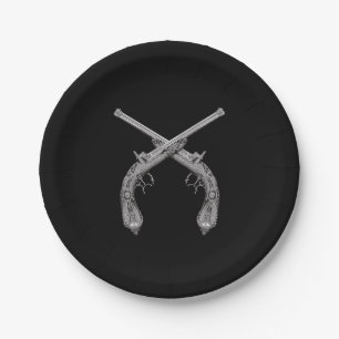 Crossed Pistols Black Paper Plate