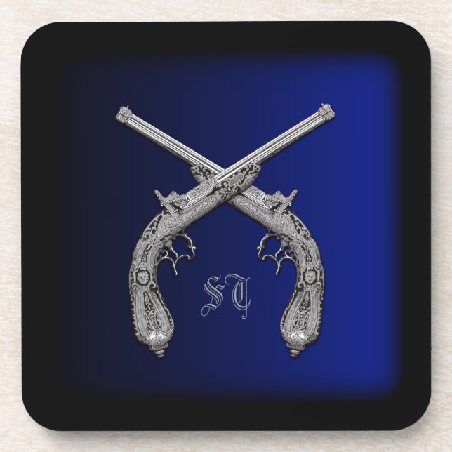 Crossed Pistols Personalized Square Coasters (Front)