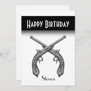 Crossed Pistols White Birthday Party Invitation