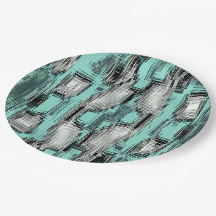 Crossed pixelated lines forming abstract squares paper plate