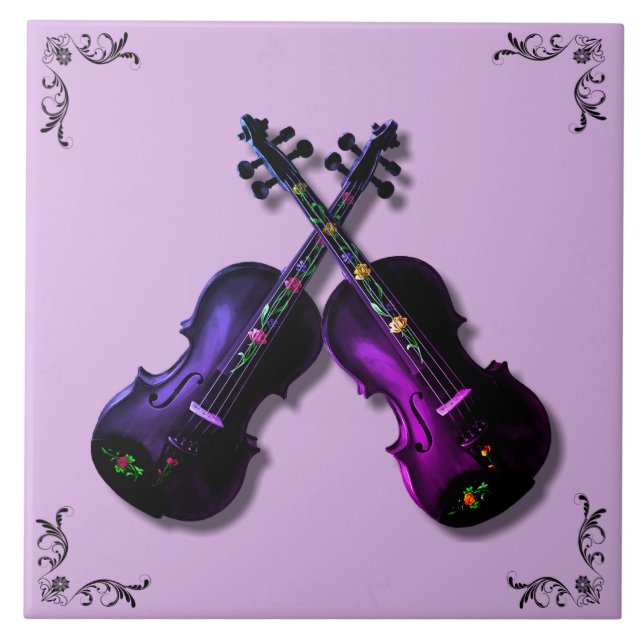 CROSSED PURPLE VIOLINS TILE (Front)