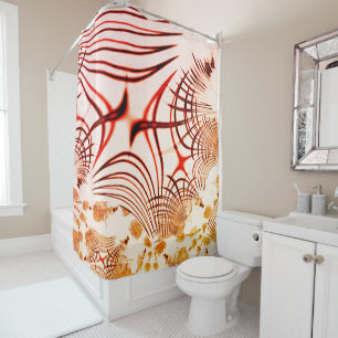Crossed red curved traces with aged effect shower curtain