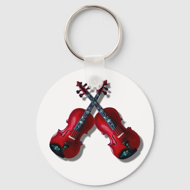 CROSSED RED VIOLINS -KEYCHAIN KEY RING (Front)