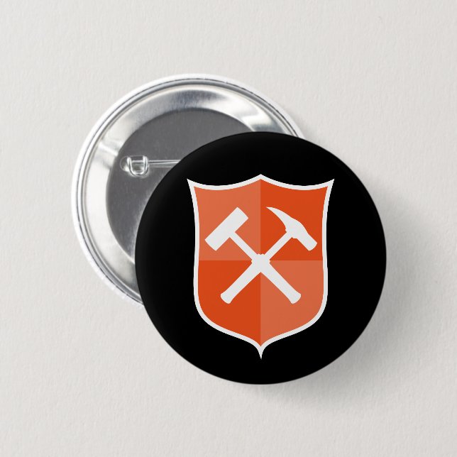 Crossed Rock Hammer Shield 6 Cm Round Badge (Front & Back)