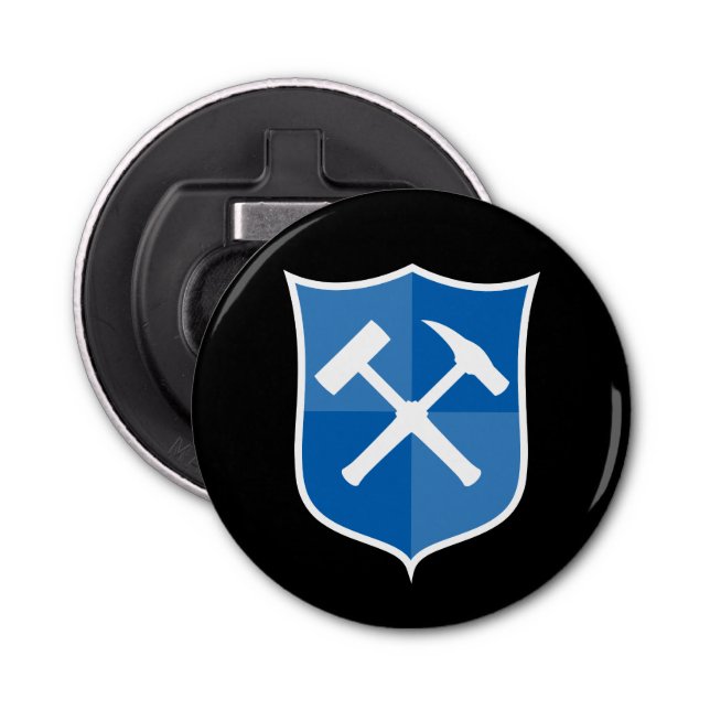Crossed Rock Hammer Shield Bottle Opener (Front)