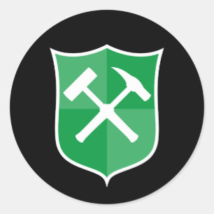 Crossed Rock Hammer Shield Classic Round Sticker