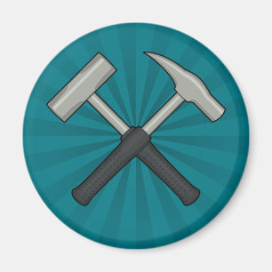 Crossed Rock Hammers with Sunburst Magnet