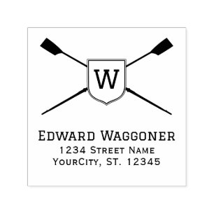 Crossed Rowing Blades Monogram Name Return Address Self-inking Stamp