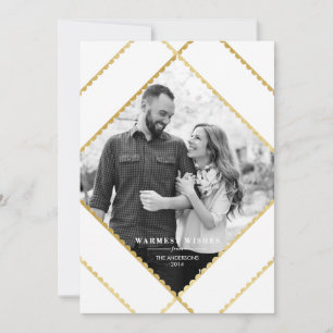 Crossed Scallop Frame Faux Gold Photo Holiday Card