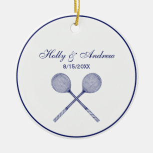 Crossed Squash Racquets Blue Ceramic Tree Decoration