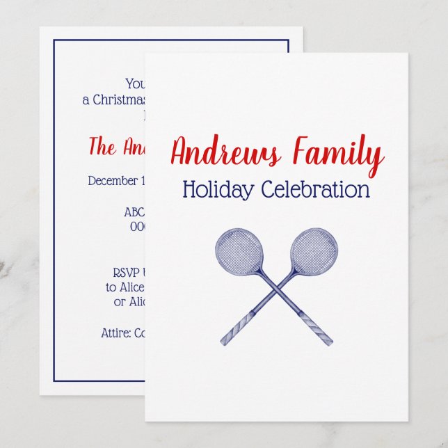 Crossed Squash Racquets Blue Invitation (Front/Back)
