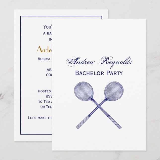 Crossed Squash Racquets Blue Invitation (Front/Back)