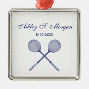 Crossed Squash Racquets Blue Metal Tree Decoration