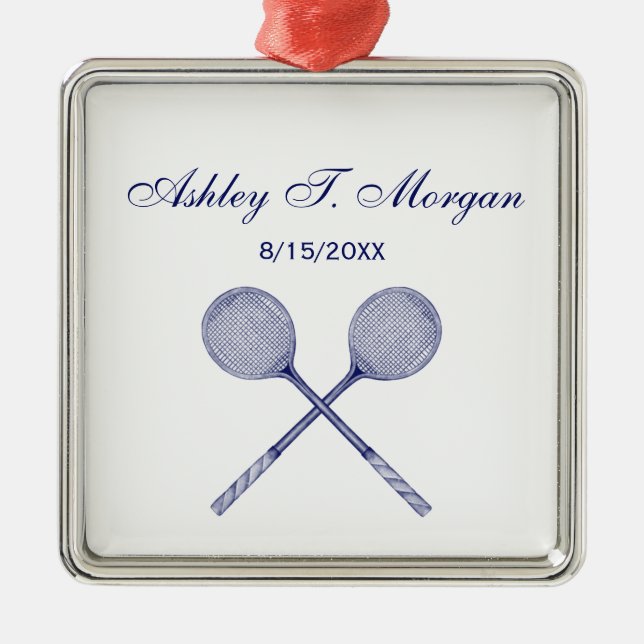 Crossed Squash Racquets Blue Metal Tree Decoration (Front)