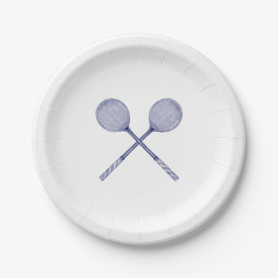 Crossed Squash Racquets Blue Paper Plate