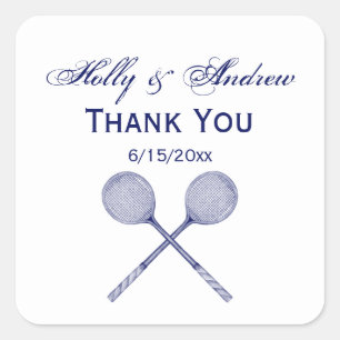 Crossed Squash Racquets Blue Square Sticker