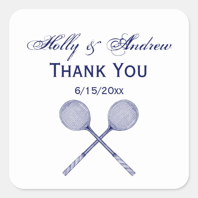 Crossed Squash Racquets Blue Square Sticker (Front)