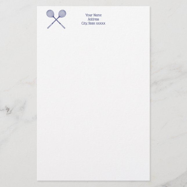 Crossed Squash Racquets Blue Stationery (Front)