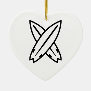 Crossed surfboards ceramic tree decoration