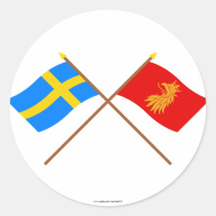 Crossed Sweden and Skåne län flags Classic Round Sticker