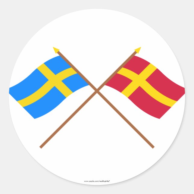 Crossed Sweden and Skåneland landskap flags Classic Round Sticker (Front)