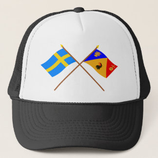 Crossed Sweden and Stockholms län flags Trucker Hat