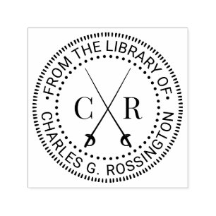 Crossed Swords Initial Monogram Library Book Name Self-inking Stamp