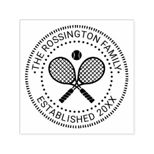 Crossed Tennis Rackets Family Name Date Estd N Self-inking Stamp
